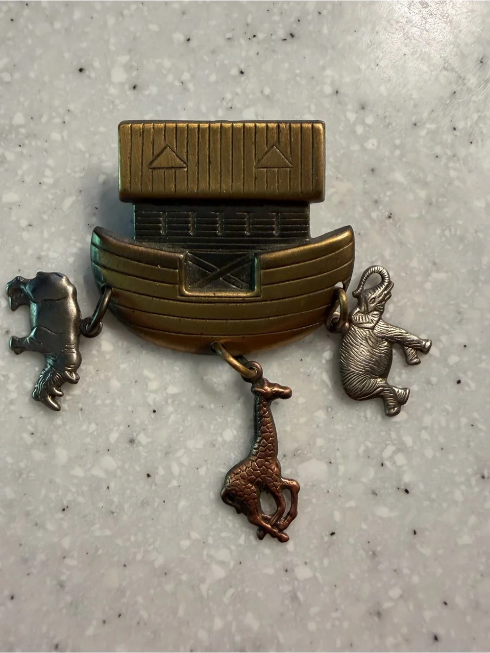 Vintage Noah’s Ark Animal Pin. Gold, silver & bronze colors. Pin Art. USA Made